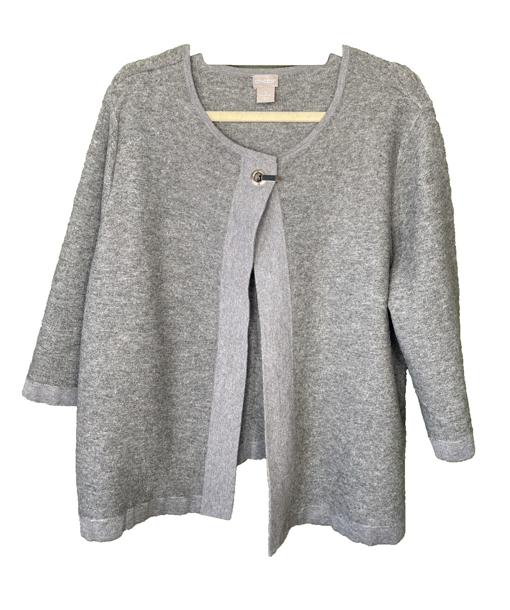 Chicos Cardigan Womens Size 4 ( US XXL) Gray Stretch Knit Sweater Career Office